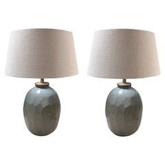Pale Blue Pair of Prism Cut Glass Lamps, China, Contemporary
