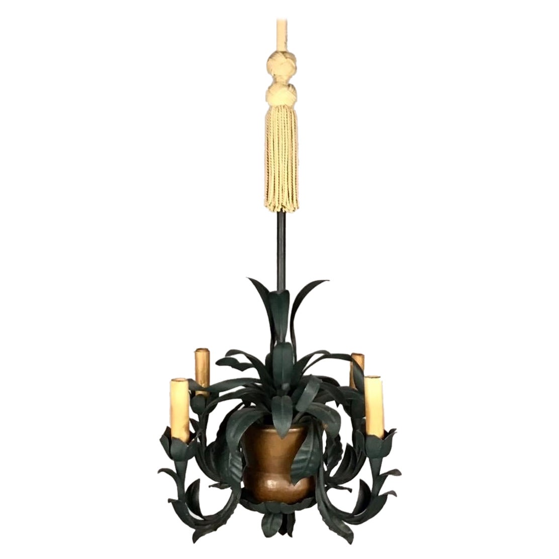 Hollywood Regency Tole and Copper Palm Tree Chandelier