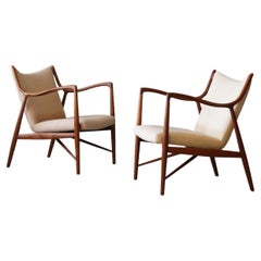 Finn Juhl, NV-45 Lounge Chairs, Teak, Fabric, Niels Vodder, Denmark, 1945