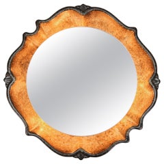 Mid-Century Round Backlit Brown Ceramic Wall Mirror, Germany, 1970s