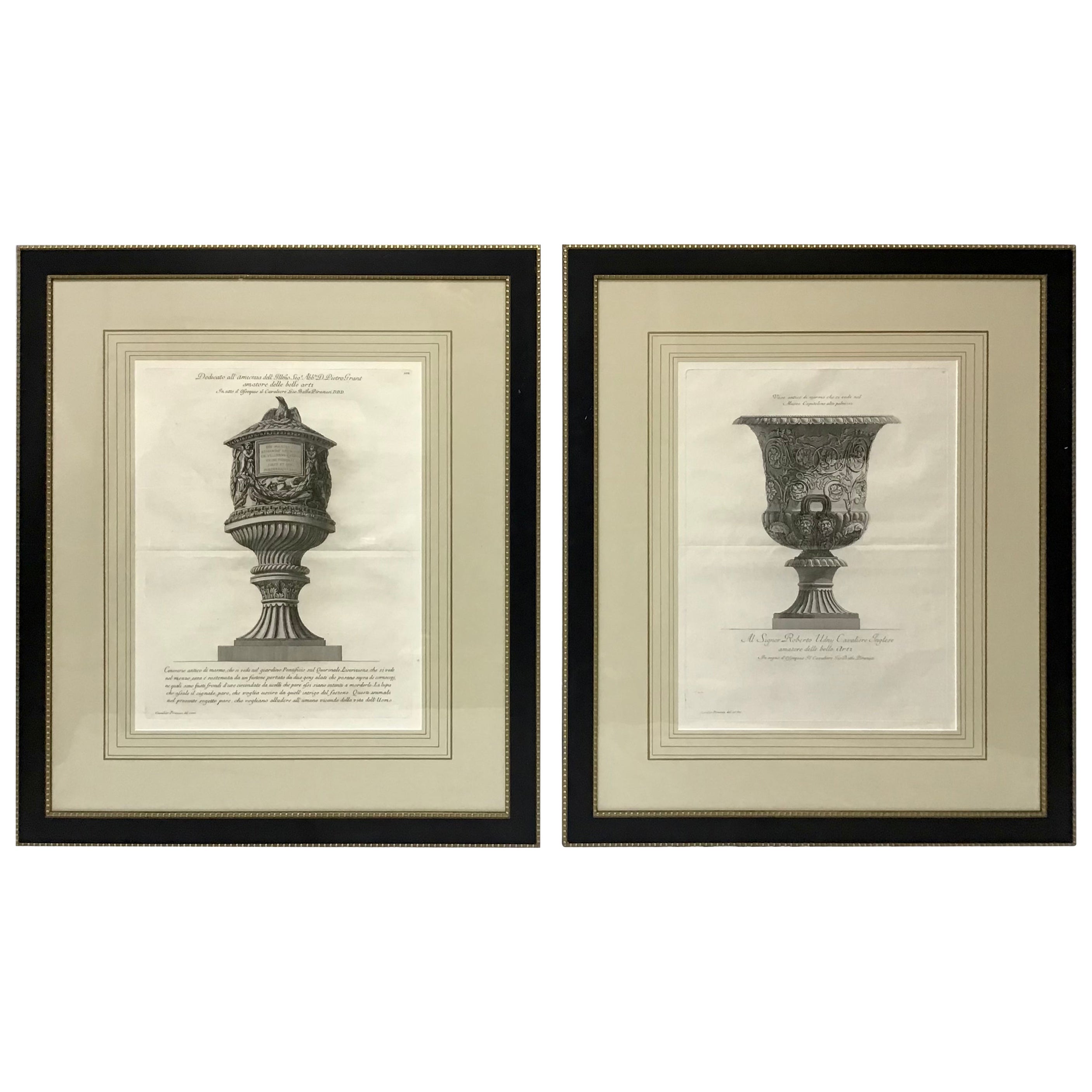Giovanni Piranesi, Pair of Framed Marble Vases Etchings