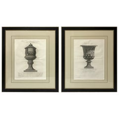 Giovanni Piranesi, paire de vases encadrés en marbre, gravures et gravures