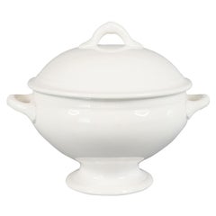 Antique Belgian White Ironstone Lidded Soup Tureen, circa 1900