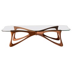 Sculptural Mid Century Modern Walnut and Glass Butterfly Coffee Table