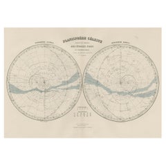 Antike Karte des Nachthimmels der nördlichen und südlichen Hemisphäre, 1880