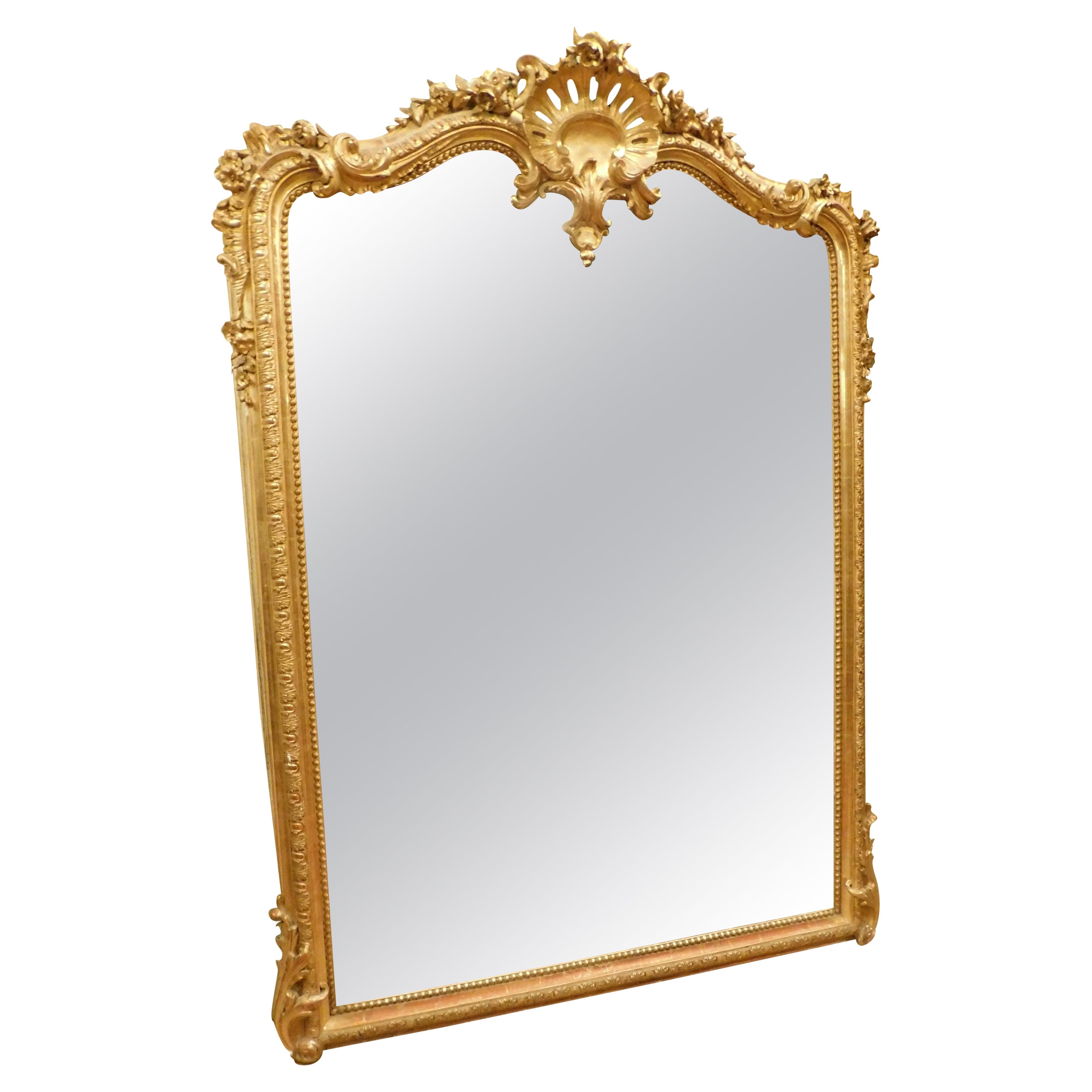Antique Gilded Mirror Carved with Shell and Frills, Late 19th Century Italy