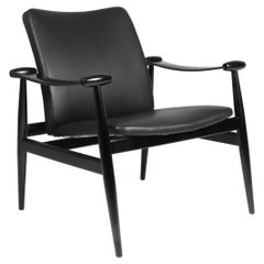 Finn Juhl Lounge Chair, Spade Stolen FD133, Black Lacquered and Cognac Leather