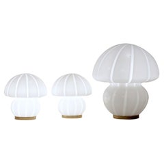Set of 3 Murano Glass Mushroom Table Lamps, Italy, 1970s