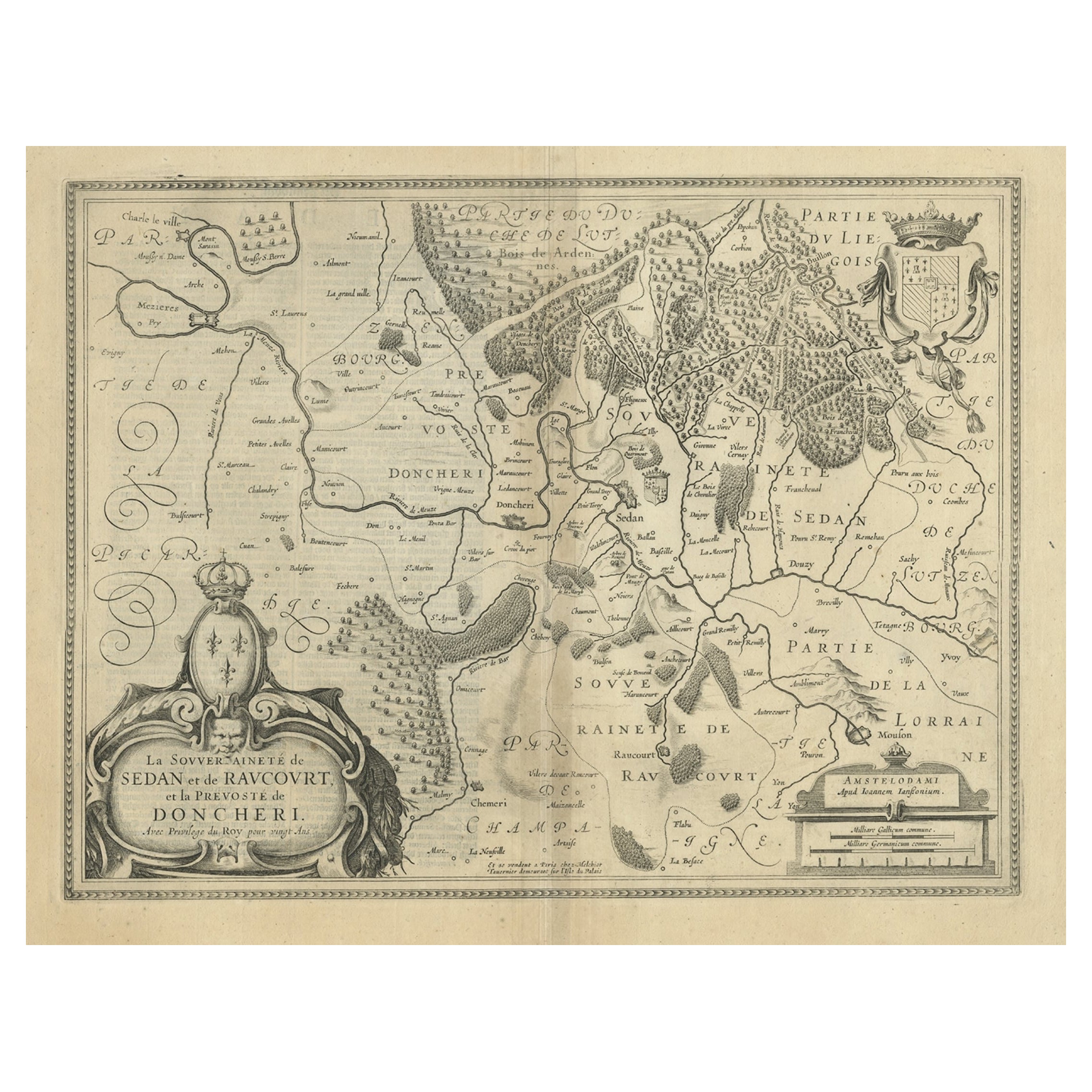 Schöne antike Karte mit Schwerpunkt auf Sedan und Doncheri und dem Meuze River, ca. 1650