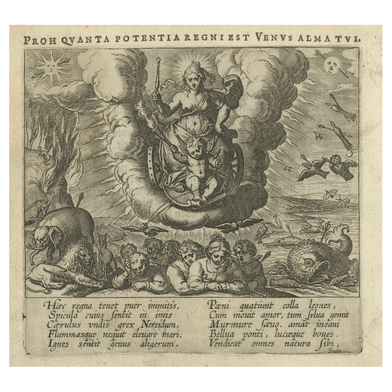 Très ancienne gravure originale et ancienne d'une estampe du triomphe de Vénus, 1608 En vente Très ancienne gravure originale et ancienne d'une estampe du triomphe de Vénus, 1608 En vente