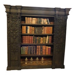 Antique Lacquered and Carved Wooden Bookcase, 16th Century, Spain