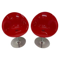 Philippe Starck Red “Eros” Chairs on Aluminum Bases for Kartell - a Pair