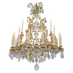 Louis XV Dore' Bronze Rock Crystal Chandelier