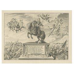 Ancienne estampe de William Cavendish, Premier Duc de Newcastle,  cheval, vers 1740