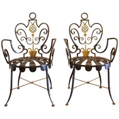 Used Pair of Parcel-Gilt Wrought-Iron Armchairs by Gilbert Poillerat