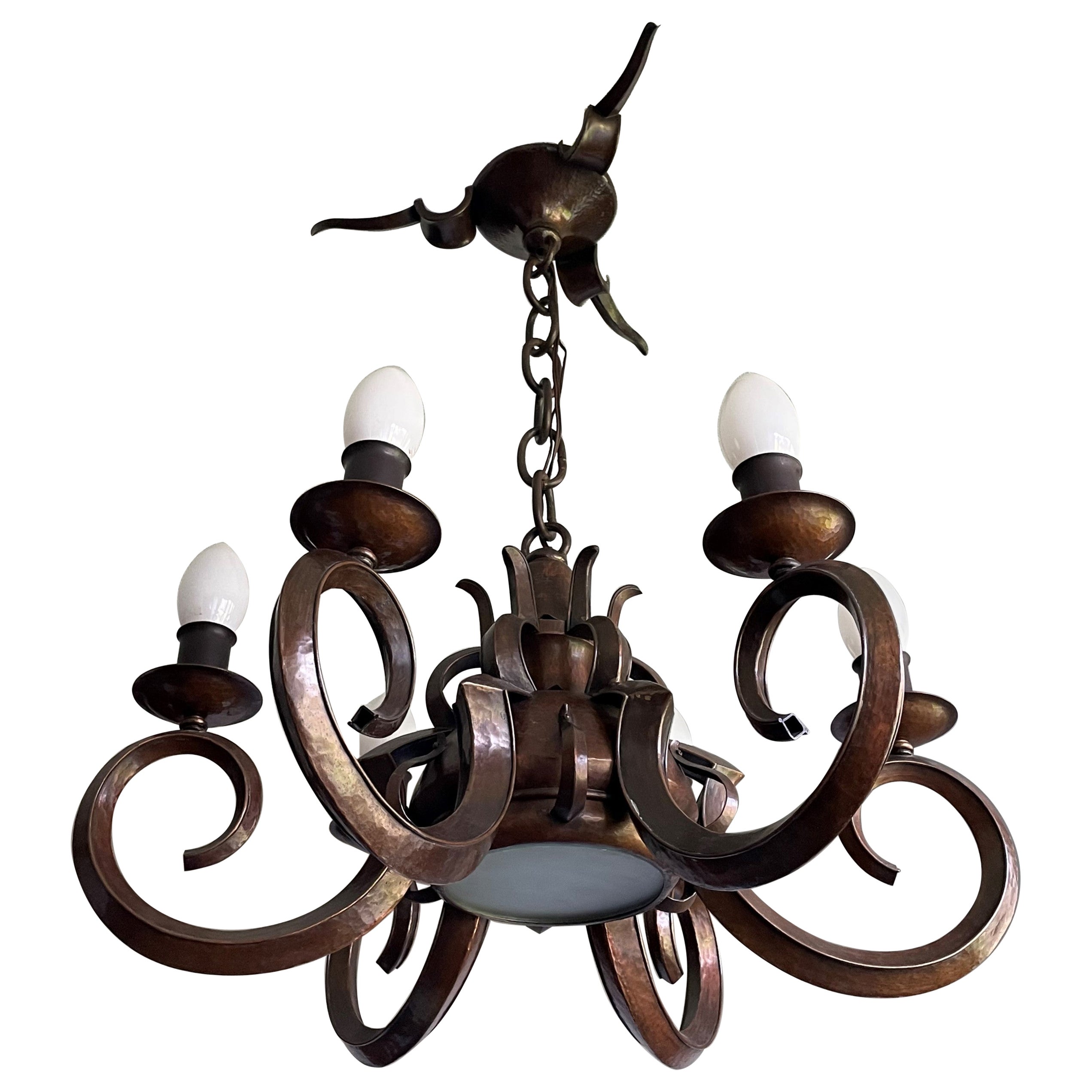 Stunning & Unique Hand Forged Copper, Dutch Arts and Crafts Chandelier / Pendant