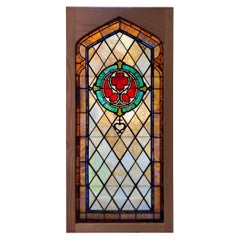 Early 20th Century Antique Stained Glass Window in a New Wood Frame