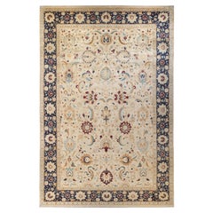 One-Of-A-Kind Hand Made Traditional Mogul Ivory Area Rug