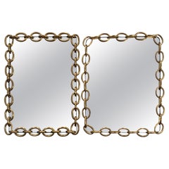 Pair of Brass Chain Frame Mirrors