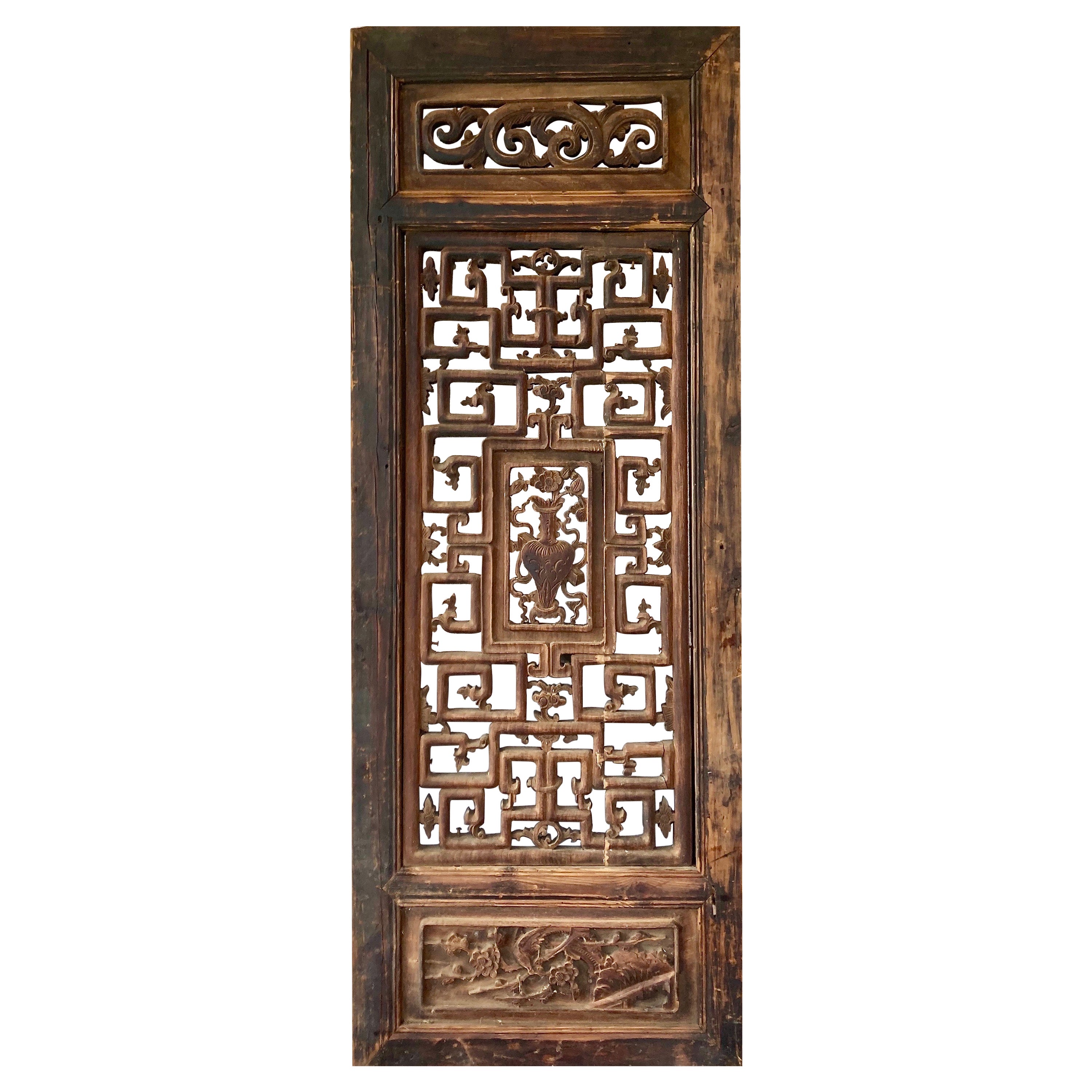 Antique Chinese Carved Wood Panel For Sale