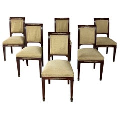 Set of 6 French Empire Dining Chairs in Mahogany with Bronze Mounts