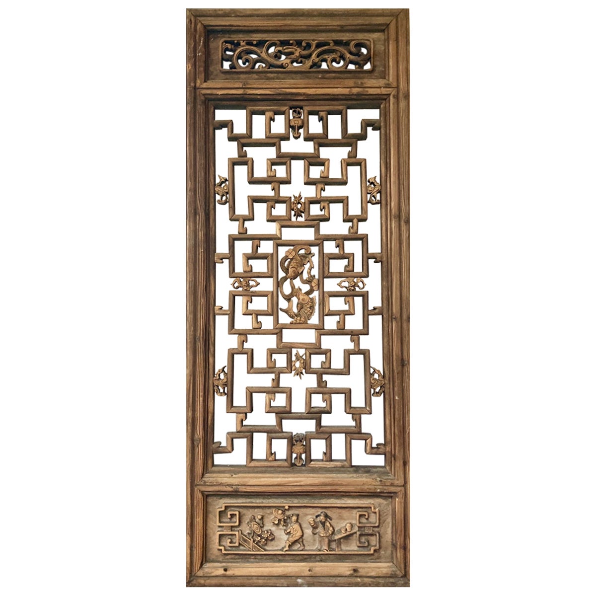 Antique Chinese Carved Wood Panel For Sale