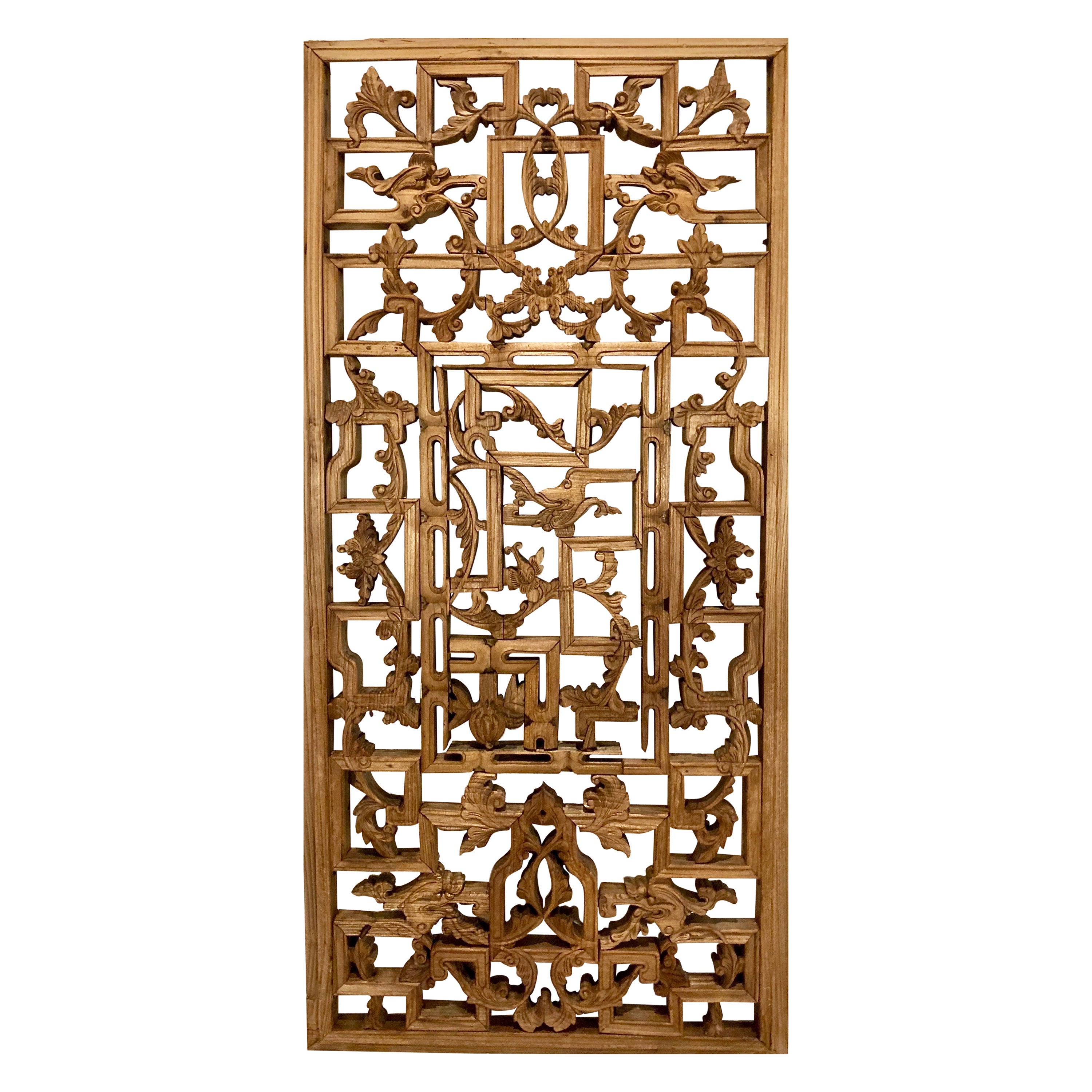 Chinese Decorative Lattice Carved Wood Panel For Sale