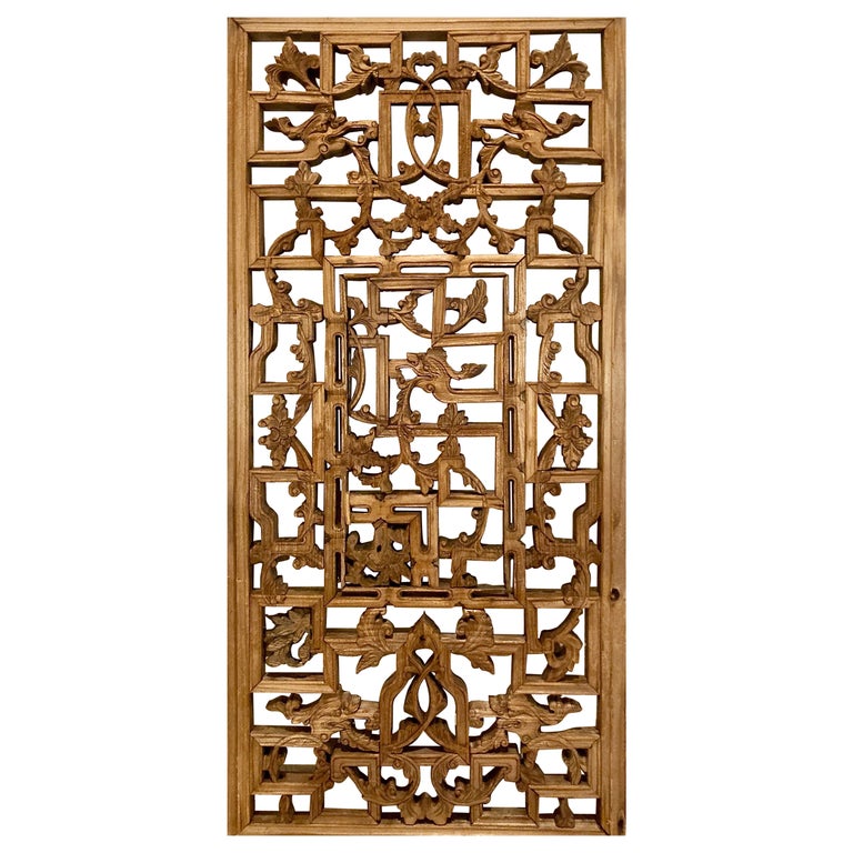 Chinese Decorative Lattice + Carved Wood Panel For Sale at 1stDibs ...