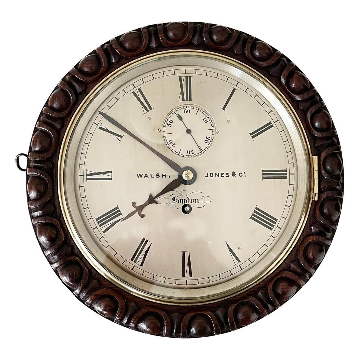Rare Marine Oak Cased Wall Clock Retailed by Walsh Jones & Co Melbourne, 19th C For Sale
