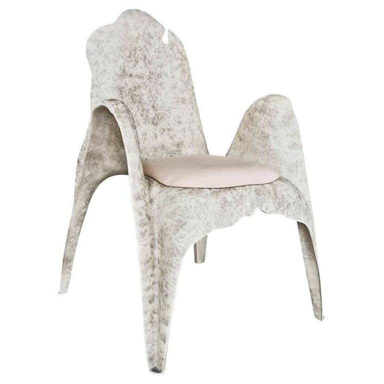 Set of Organically Shaped Dining Chairs in Metallic or Natural Finish ...