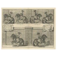 Rare Antique Print of the Schooling of Horses in the Early 18th Century, ca.1740