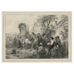 Stampa antica di Wouwerman e lo studio dei cavalli, 1842