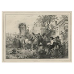 Ancienne estampe de Wouwerman et l'étude des chevaux, 1842