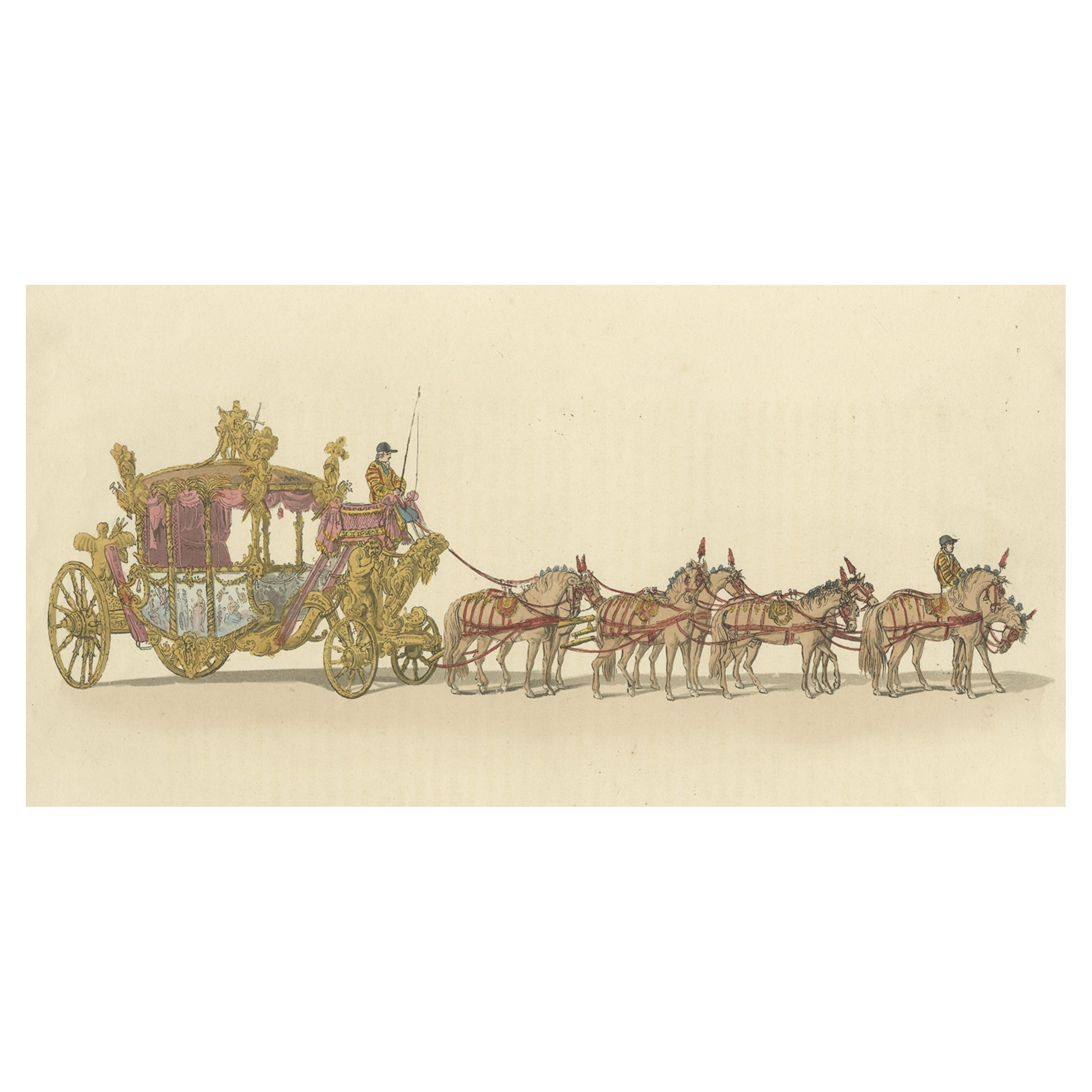 Antiker dekorativer Druck der Staatlichen Kutsche von Georg III., 1805 im Angebot