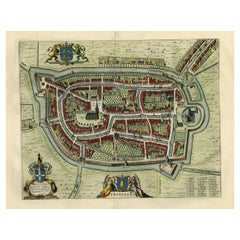 Antique Old Map of the City of Franeker, Friesland by the Famous Mapmaker Blaeu, 1652