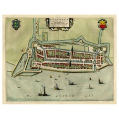 Mapa original antiguo de la ciudad de Stavoren, Frisia, Países Bajos, 1649