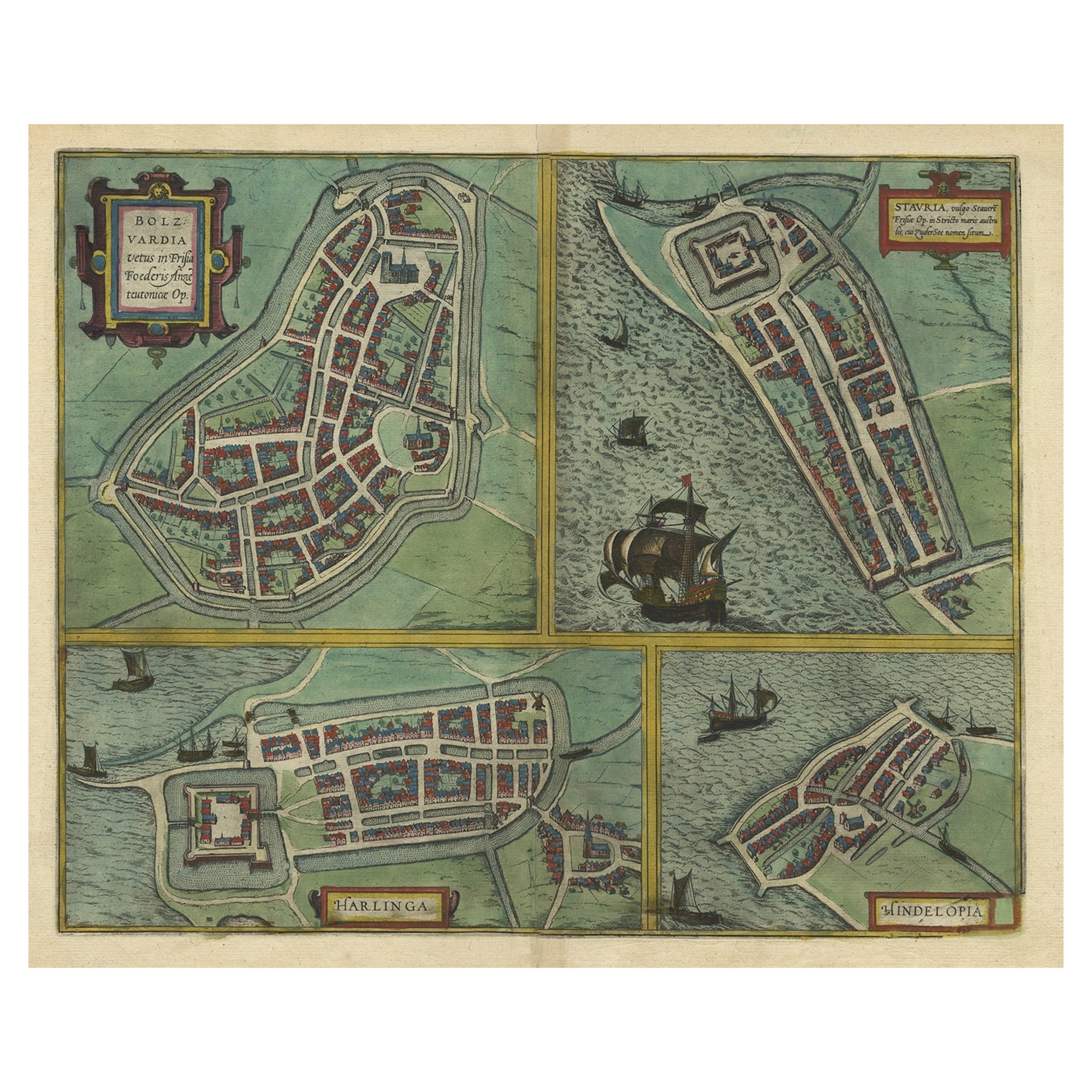Frisian Cities Bolsward, Stavoren, Harlingen & Hindelopen, The Netherlands, 1598 For Sale