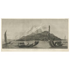 View of the Island of Tahiti, mit überdachten Kanonen und Segel catamarans, 1803