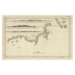 Vues côtières anciennes et une carte de la terre de Van Diemens (Tasmania), Australie, 1803