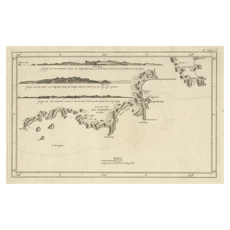 Antique Coastal Views and a Map of Van Diemens Land (Tasmania