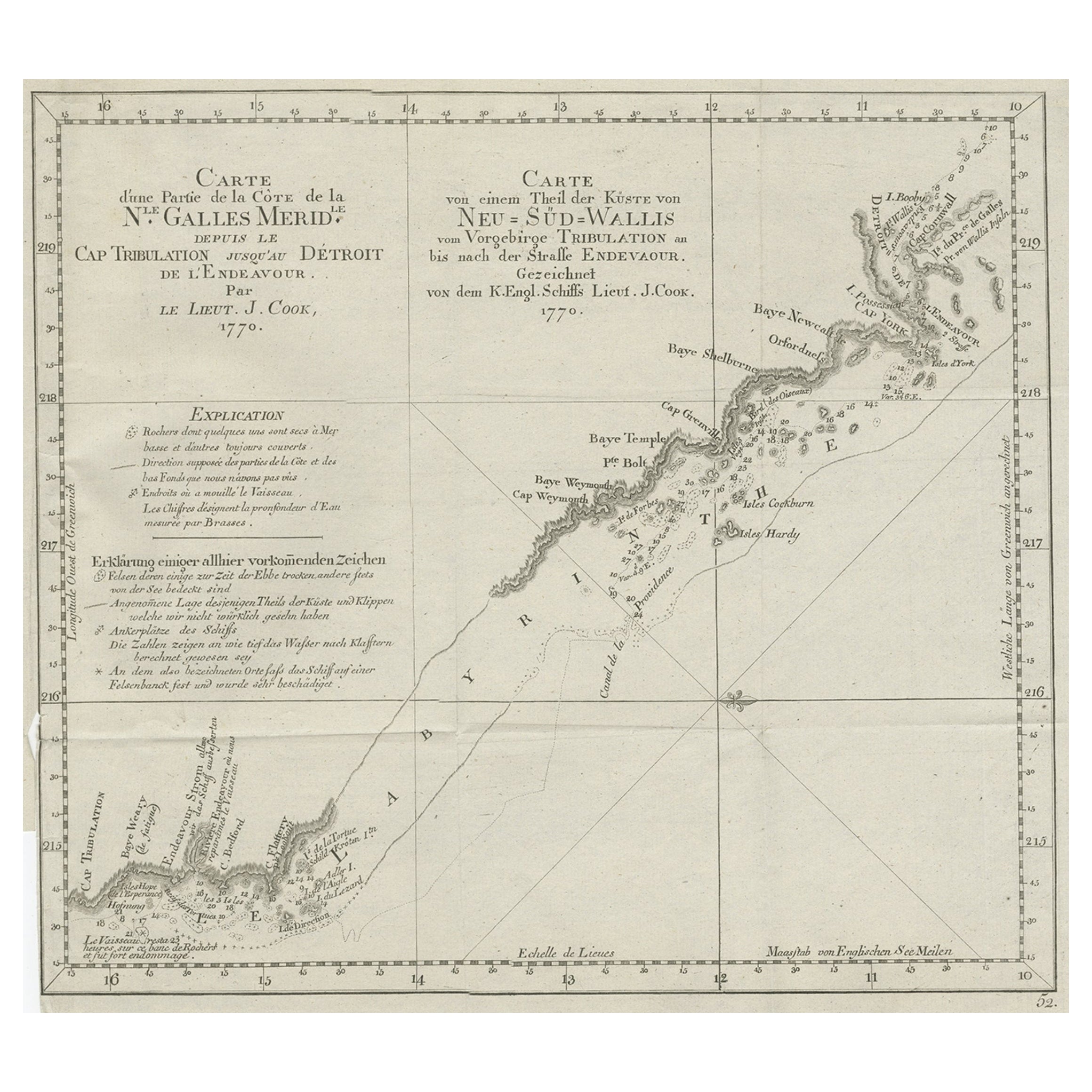 Old Map of Cook's Discovery and Charting of the East Coast of Australia, 1803 For Sale at 1stDibs
