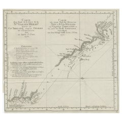 Antique Old Chart of the North-Eastern Coast of Australia Discovered by Cook, 1774