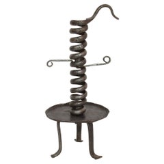 French 18th Century Hand Forged Iron Rat De Cave Candleholder