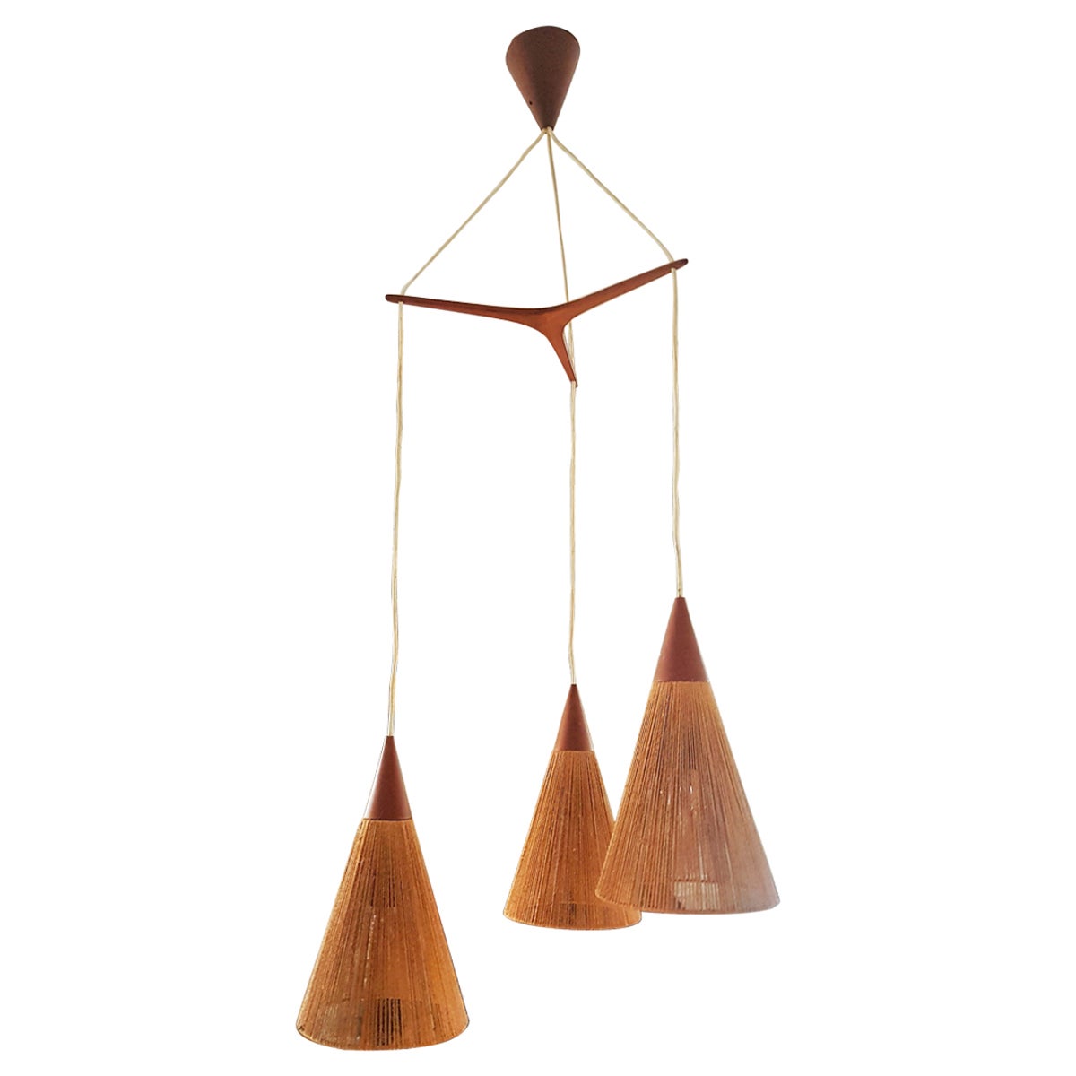Mid-Century Triple Shade Lamp Teak Ib Fabiansen for Fog & Mørup, 1960s, Denmark For Sale