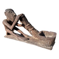 Asmat Drum Player Hand Carved Offering Sculpture