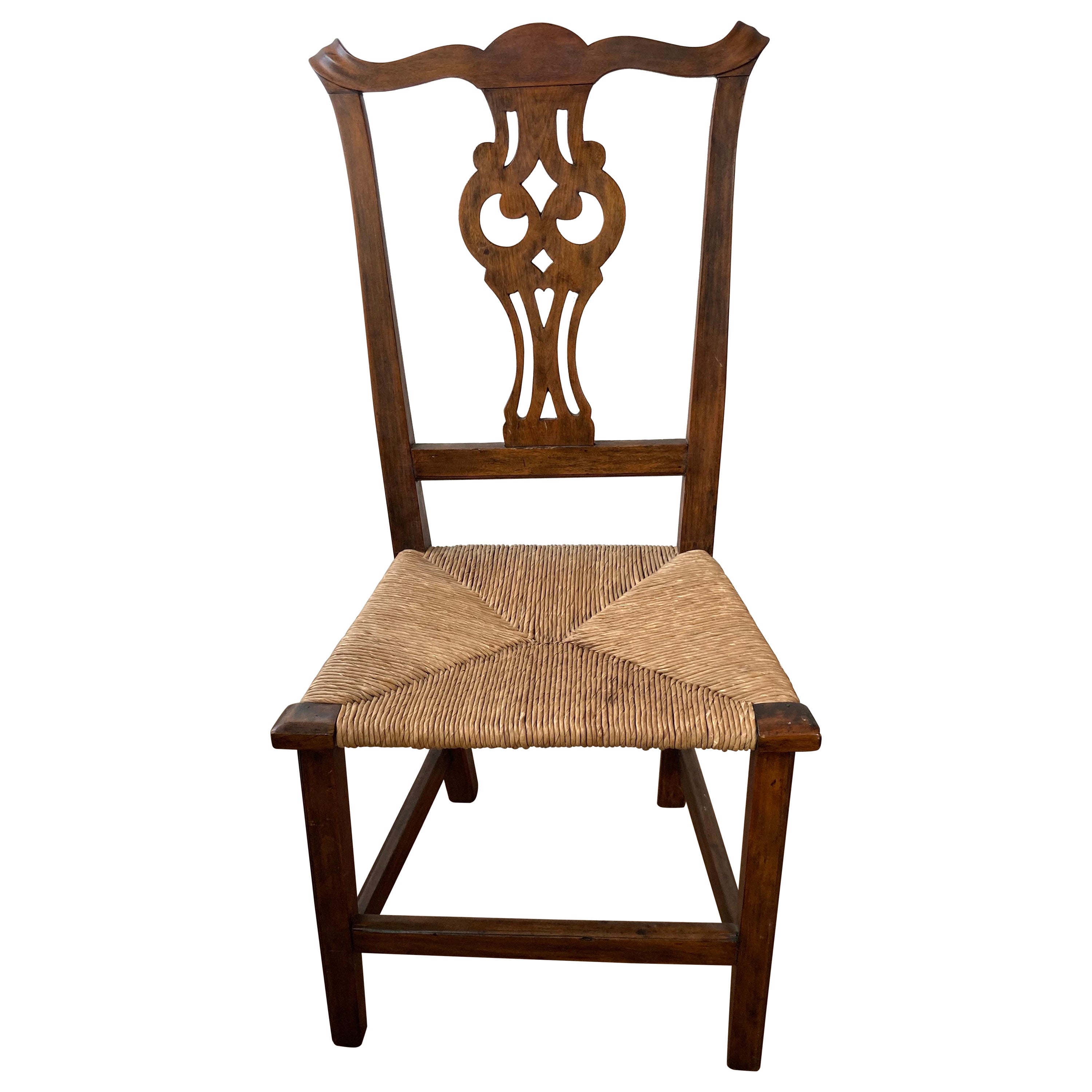 Antiker antiker Chippendale-Stuhl mit Binsensitz