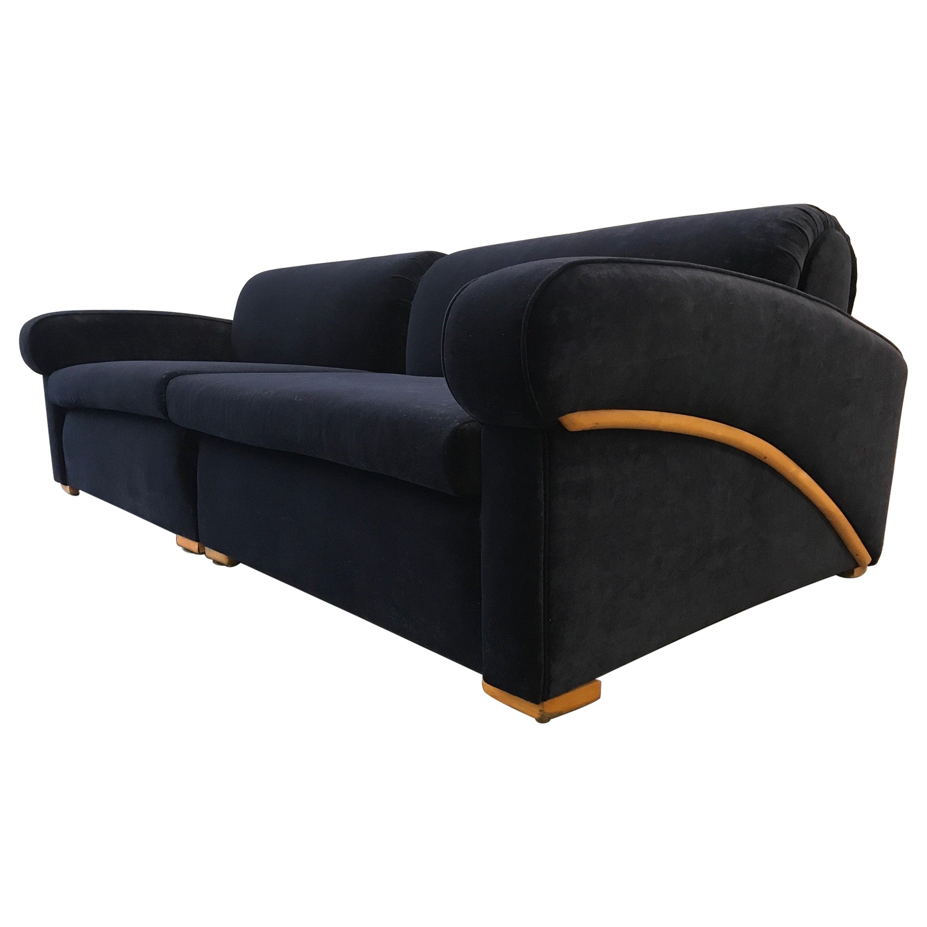 Blue Royal Palace Classic Sofa in Exclusive Cherry Wood and Gold Leaf Appliqué For Sale at 1stDibs