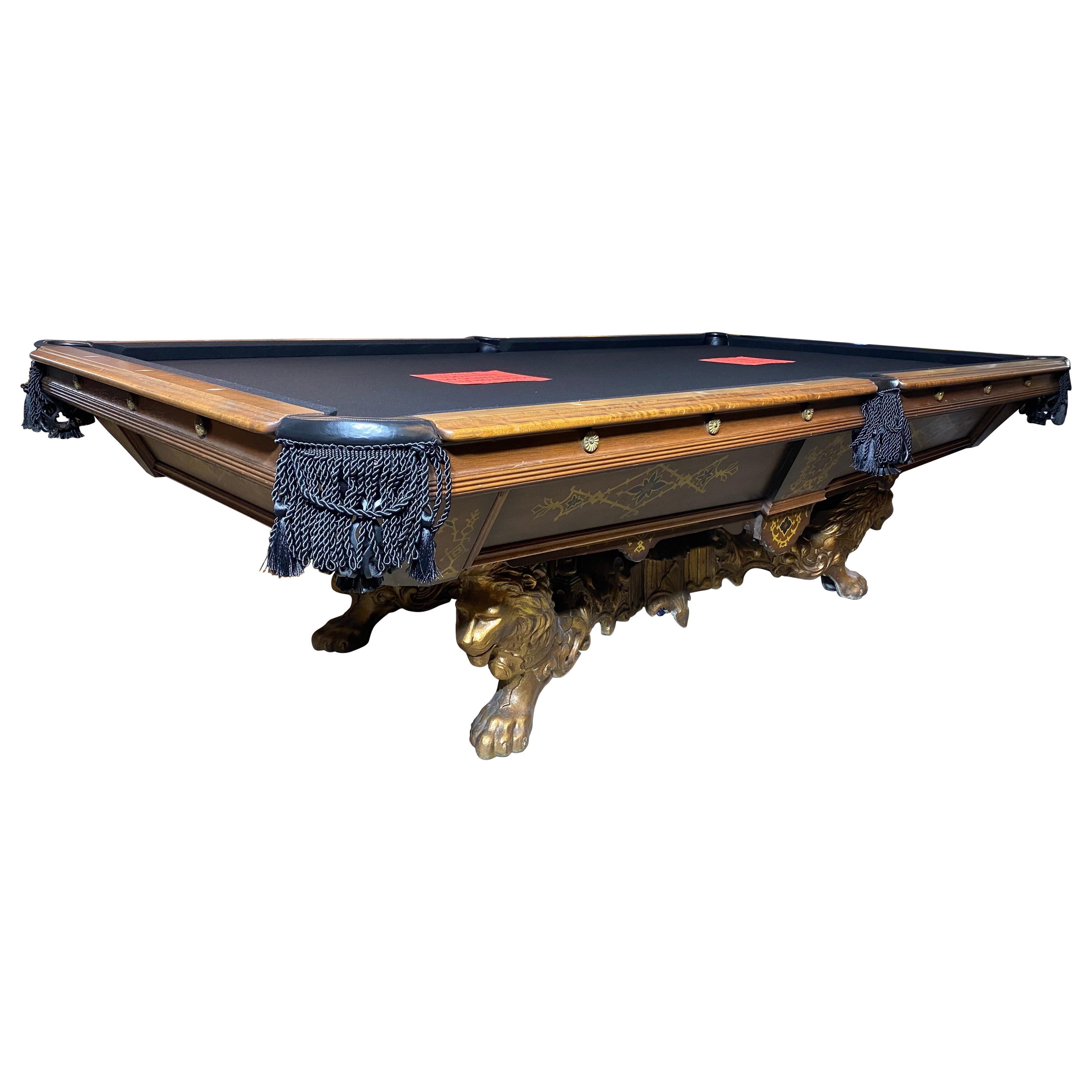 Vintage Custom Made 9’ Lion Motif Pool Table, Mint Condition