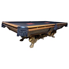 Vintage Custom Made 9’ Lion Motif Pool Table, Mint Condition