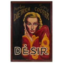 French Painted Movie Poster "Desire" 1936 Marlene Dietrich and Gary Cooper
